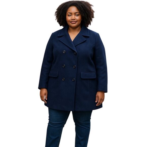 Talbots Wool Alpaca Blend Double Breasted Coat Navy Blue Size 16 - Picture 2 of 10